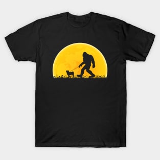 Bigfoot Walking Pug Dog Moon Sasquatch T-Shirt